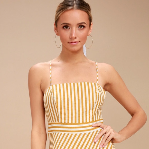 Lulus Central Park Striped Dress Sz S Yellow/White - Picture 3 of 6
